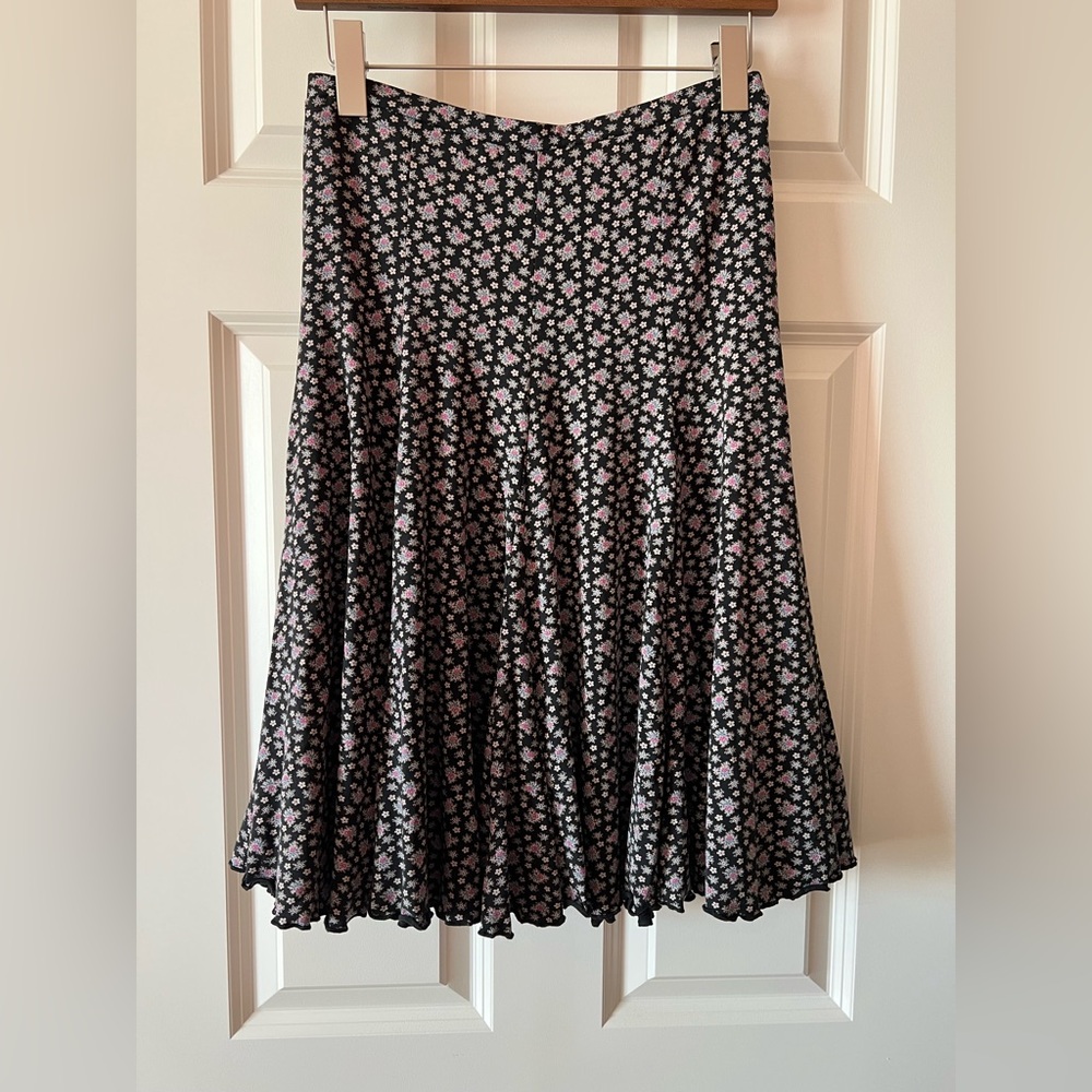 Oilily Black Floral Midi Skirt with Pink and White Flowers